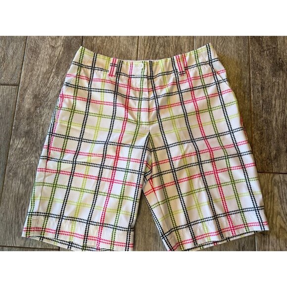 Nike Golf Shorts size 6 Fit Dry Bermuda Short Plaid Pickleball Rainbow Pockets - Picture 1 of 8